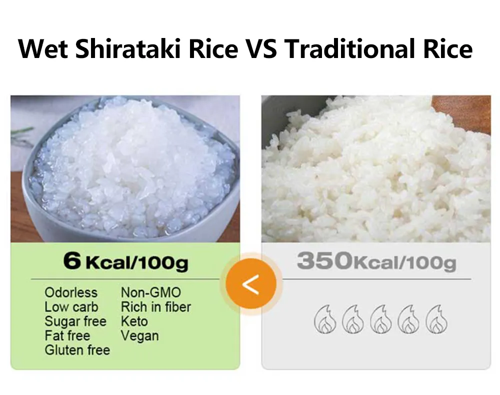 Wet Shirataki Rice VS Traditional rice