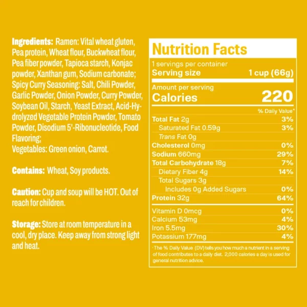 High Protein Cup Noodles Spicy Curry Flavor