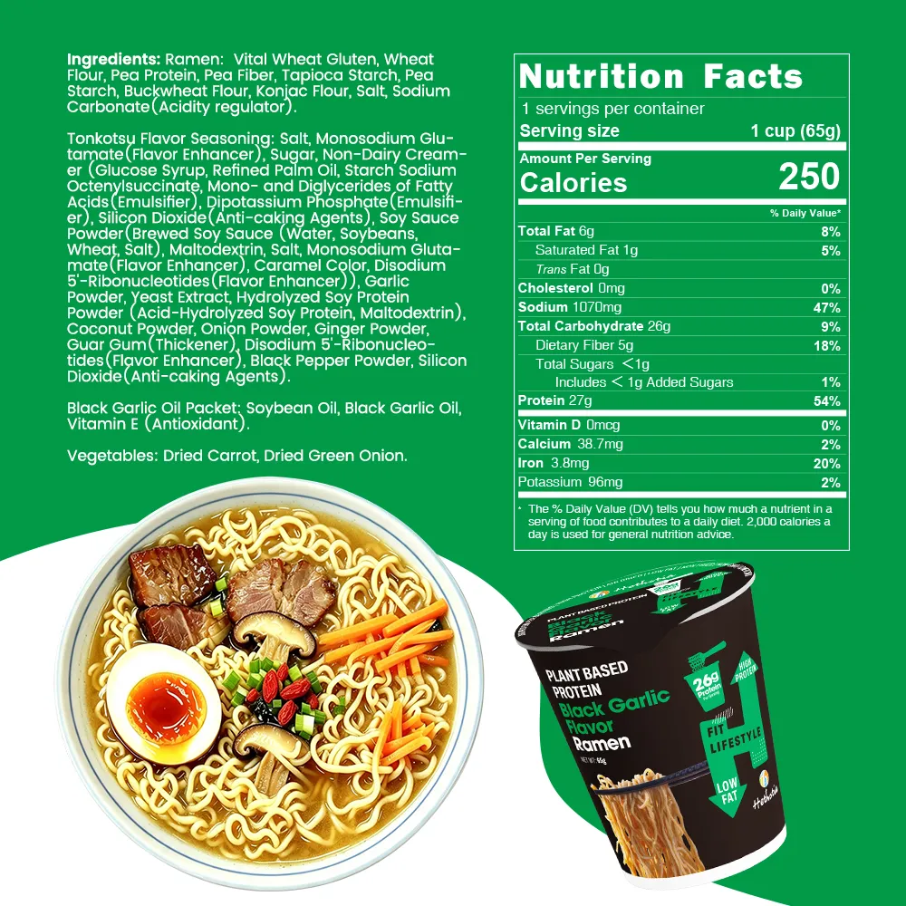 Instant Cup Noodle Soup | Black Garlic Tonkotsu 26g Protein