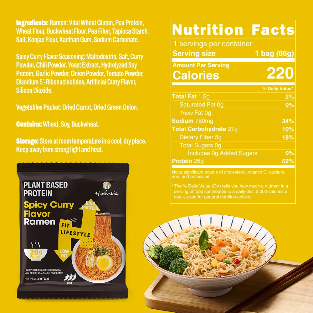 Nouilles ramen non frites | 26 g de protéines, saveur curry