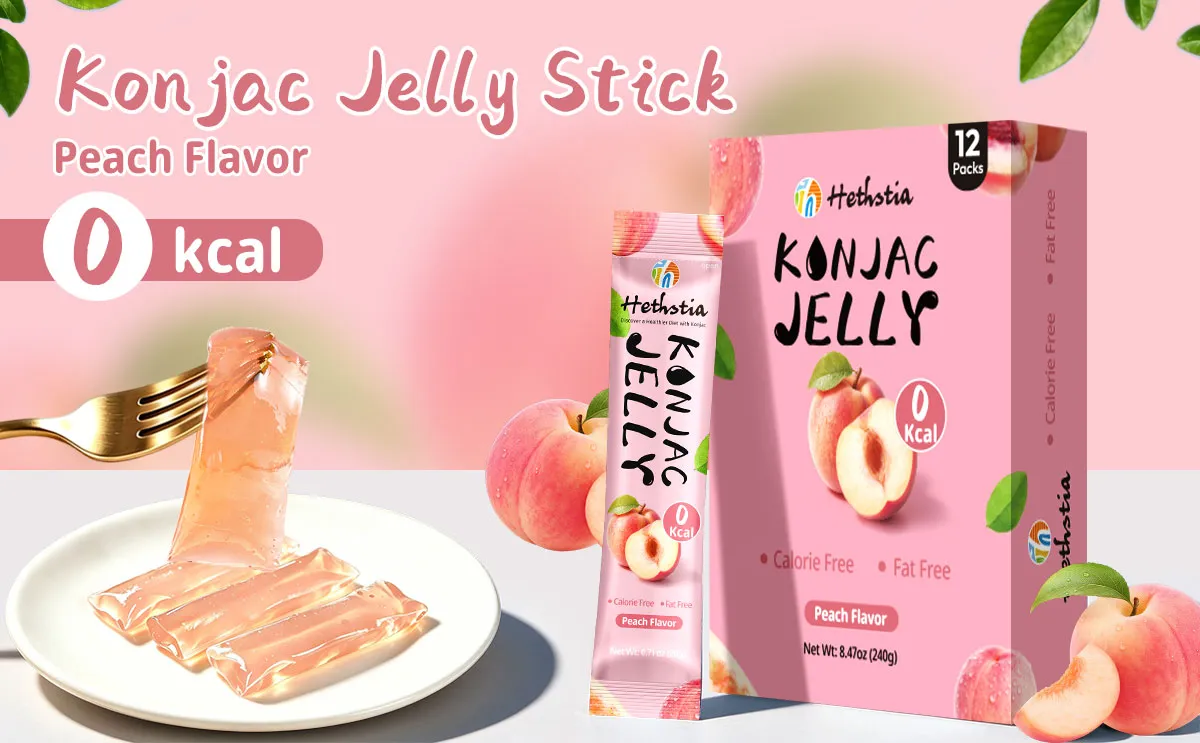 Aperitivo vegano de gelatina de konjac con refrescante sabor a melocotón