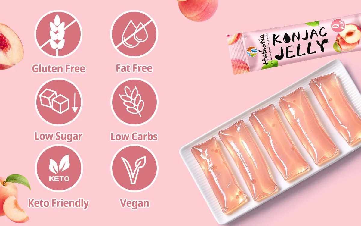 Aperitivo vegano de gelatina de konjac con refrescante sabor a melocotón